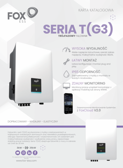 Falownik sieciowy 3-fazowy FoxESS T5 - G3 5 kW