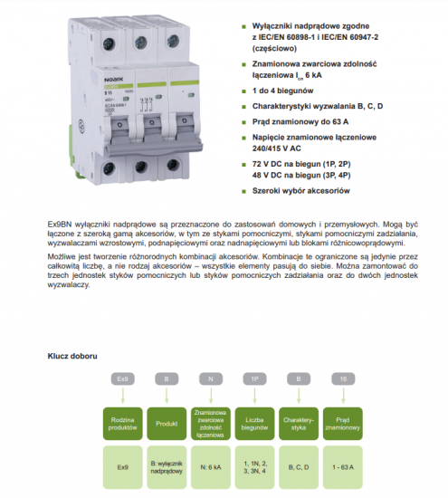 NOARK Wyłącznik nadprądowy 3P Typ C 50A 6kA AC (100148)