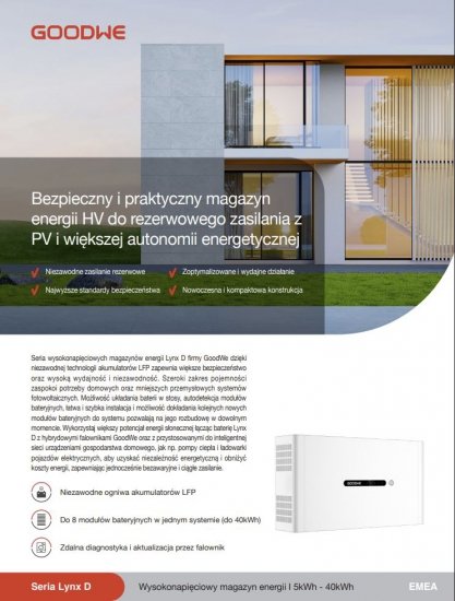 GoodWe ET G2 8 kW + Lynx D 5 kWh - zestaw falownik hybrydowy 3-fazowy + magazyn energii HV