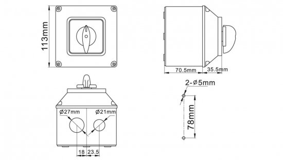 Łącznik krzywkowy L-0-P 63A 3P w obudowie IP65 / LW63 L-0-P 3P OB