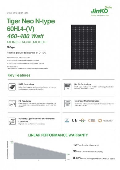 Moduł fotowoltaiczny panel PV 470Wp Jinko Solar JKM470N-60HL4-V SF Monofacial Half Cut Srebrna Rama