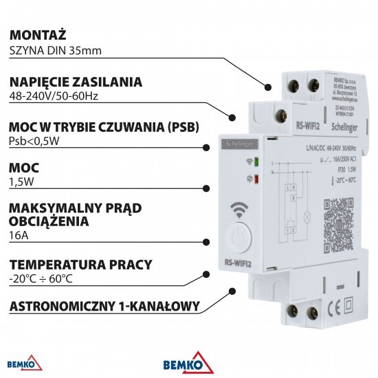 PROGRAMATOR CZASOWY ASTRONOMICZNY WIFI JEDNOKANAŁOWY 48-240V AC/DC