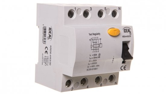 Wyłącznik różnicowoprądowy 4P 63A 0,03A typ AC KRD6-4/63/30 23185