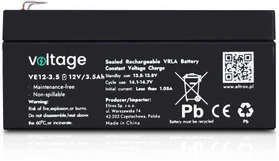 Akumulator AGM Voltage 12V 3,5Ah VE12-3.5 (Żywotność 6-9 lat)