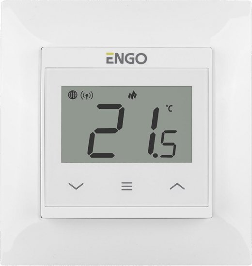 ENGO Controls E55-W - Regulator temperatury do ramki 55x55, 230V, biały, Internetowy, Wi-Fi