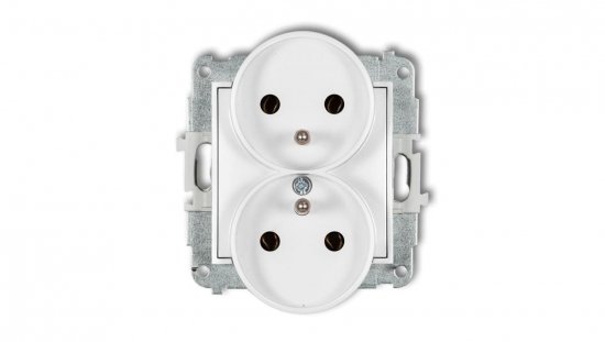 MINI Mechanizm gniazda podwójnego do ramki z uziemieniem 2x(2P+Z) (bez przesłon torów prądowych) biały mat 25MGPR-2z