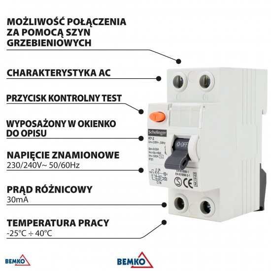 WYŁĄCZNIK RÓŻNICOWOPRĄDOWY AC 2P 16A 30mA SCHELINGER