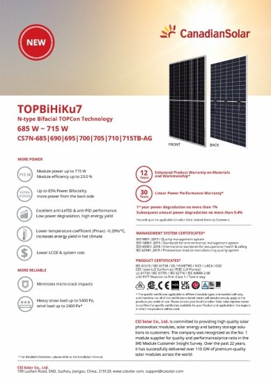 Moduł fotowoltaiczny panel PV 580Wp Canadian Solar CS7N-700TB-AG TopBiHiKu6 N-Type Bifacial Srebrna rama