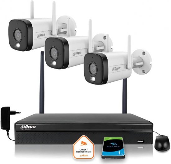 Zestaw monitoringu IP Dahua 3 Kamery WI-FI 3MPx aktywne odtraszanie LED IR do 30m