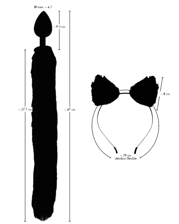 Bad Kitty Zestaw Futerkowy - Model z Ogonem i Uszami Kota, Czarny