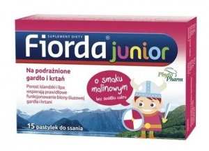 Fiorda Junior, smak malinowy, 15 pastylek do ssania