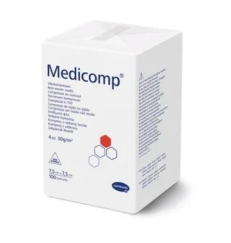 Medicomp Extra 4W, 7,5 cm x 7,5 cm, kompresy niejałowe z włókniny, 100 sztuk