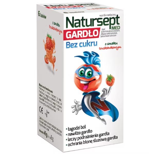 Natursept Med Gardło Lizaki Bez Cukru Smak Truskawkowy 6 Sztuk