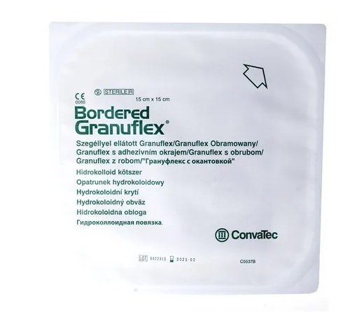 Bordered Granuflex, 15 cm x 15 cm, opatrunek hydrokoloidowy, obramowany, 1 opatrunek