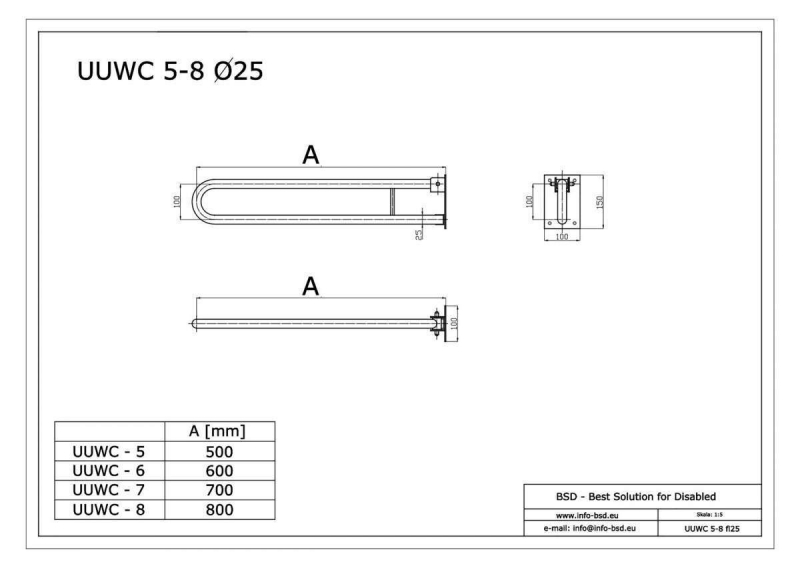 Uchwyt Uchylny dla Niepełnosprawnych 70 cm biały fi25