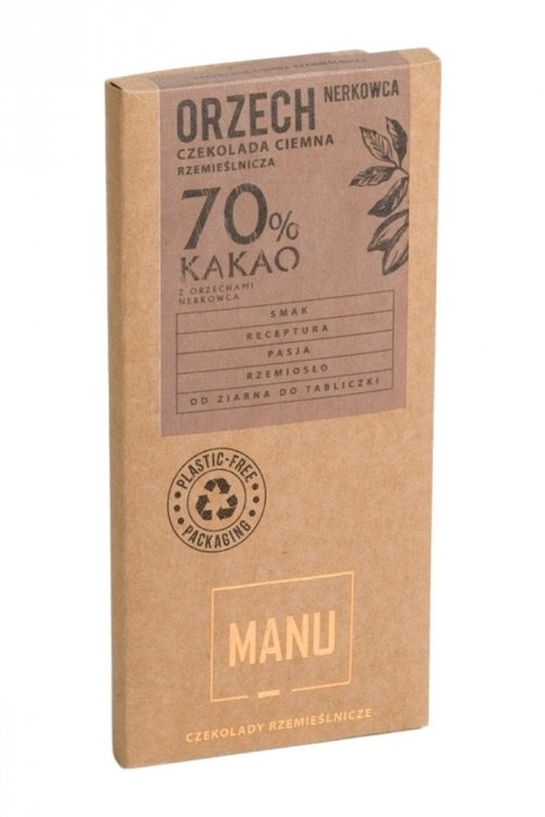 Czekolada rzemieślnicza MANU ORZECH NERKOWCA - 70% kakao