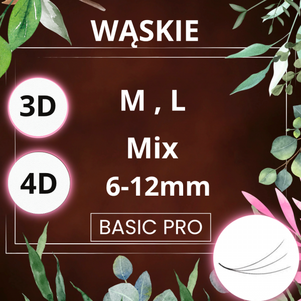 3D 4D M , L 0,07 ŚREDNI BRĄZ 6-12 mm BasicPro Paleta Mix WĄSKIE 