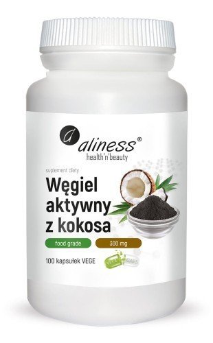 Aliness Węgiel aktywny z kokosa Food Grade 300 mg suplement diety  100 kapsułek VEGE 