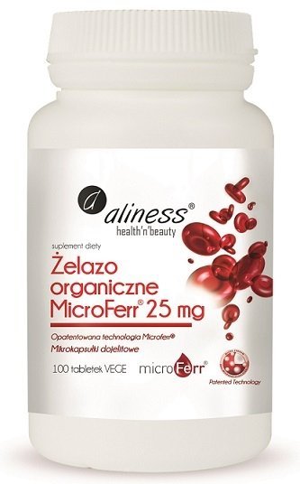Aliness Żelazo organiczne MicroFerr® 25 mg suplement diety 100 tabletek VEGE