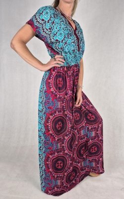 S1 - Suknia maxi boho z printem w stylu koronki i orientalnymi wzorami