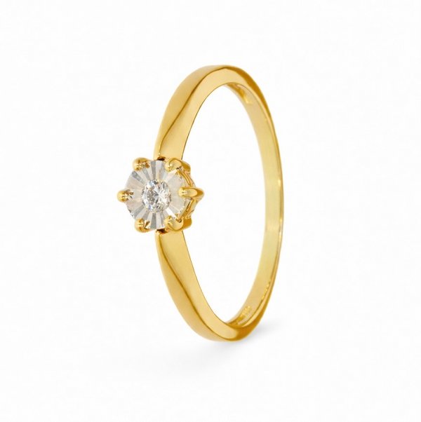 Złoty Pierścionek z Cyrkonią 585 Klasyczny Delikatny Wzór