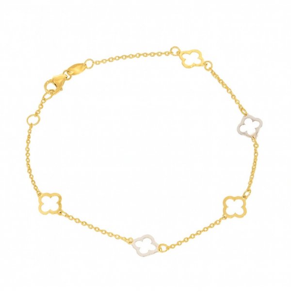 Złota bransoletka kwiatuszki dwukolorowe BR.01505