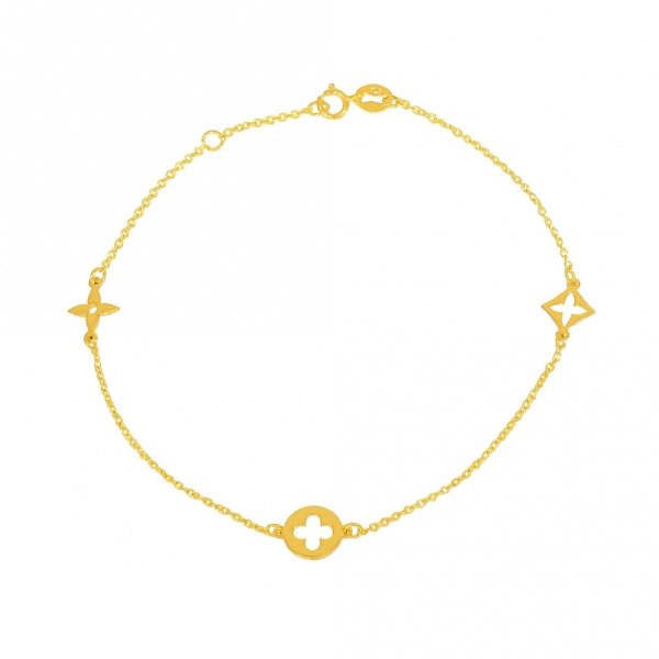 Złota bransoletka 585 z motywami koniczyny i gwiazdy