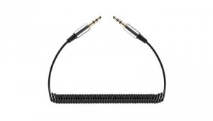 REBEL Kabel spiralny Audio AUX mini Jack 3,5mm Stereo (wtyk / wtyk) Czarny 1m