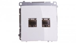Simon Basic Gniazdo komputerowe podwójne 2xRJ45 kat.6 ekranowane z przesłoną białe BM62E.01/11