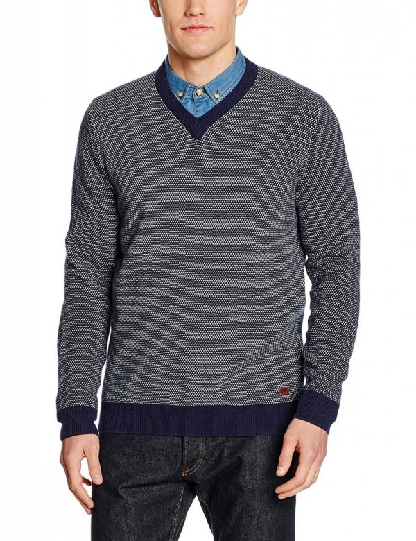 Camel Active Herrenpullover Pullunder In Marineblau Mit Lange Ärmel V-Ausschnitt