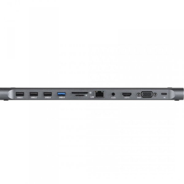 GEMBIRD MULTI ADAPTER TYP-C 11W1 (HUB USB + HDMI + VGA + PD + CZYTNIK KART + LAN + AUDIO 3,5 MM), SZARY