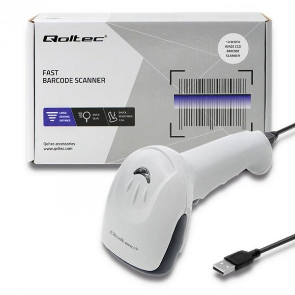 QOLTEC CZYTNIK KODÓW KRESKOWYCH 1D | CCD | USB | BIAŁY