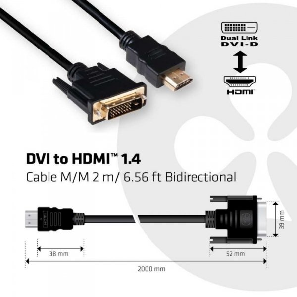Kabel Club3D CAC-1210 DVI to HDMI™ 1.4 Cable M/M 2m Bidirectional