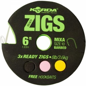 Przypony Korda - Ready Zigs 6 Barbless Size 10/180cm/3 Zigs On Spool. KCR066