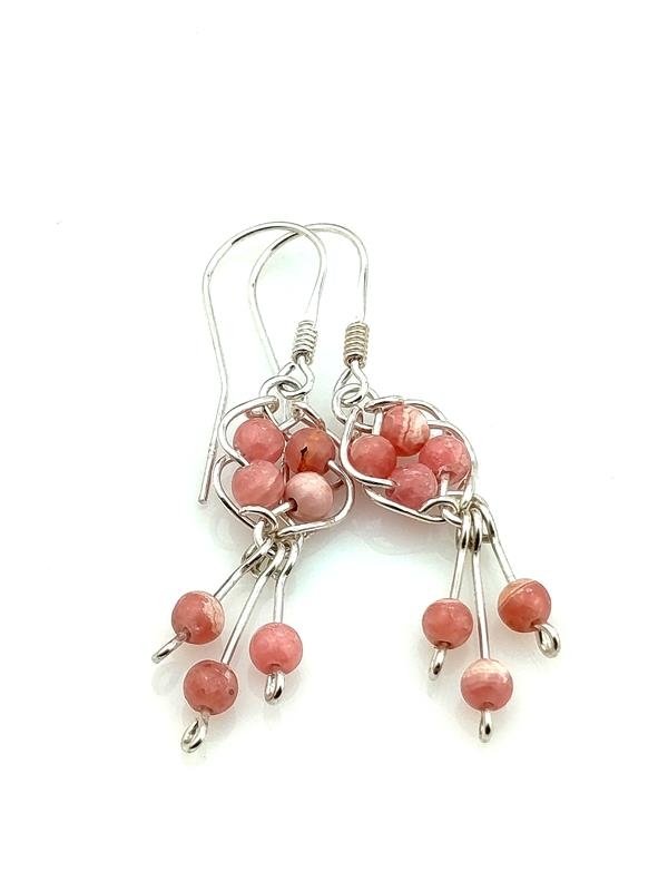 Rodochrozyt - kolczyki ze srebra, wymiary 5x1 cm, waga 3.3 grama,  rękodzieło