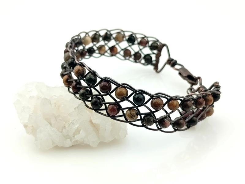 Bransoletka miedziana z jaspisem Picasso – kamieniem kreatywności, uziemienia i transformacji