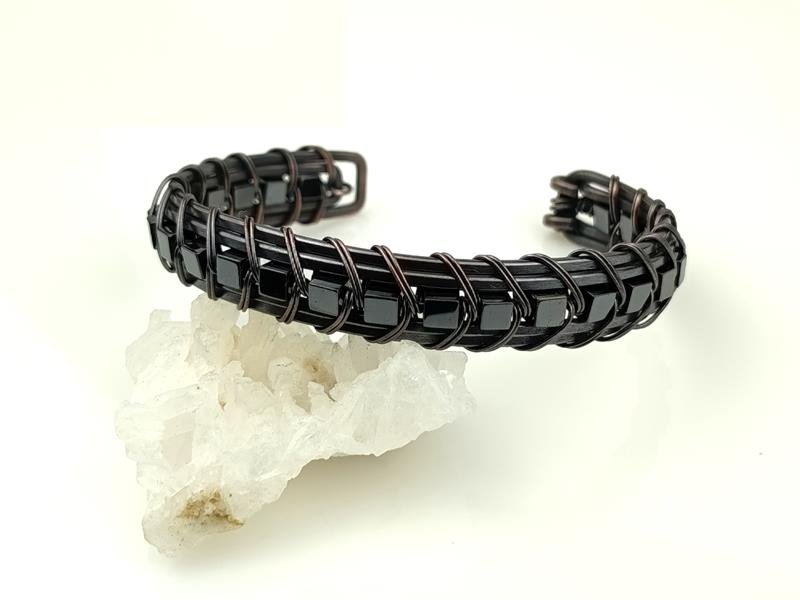 Kostki hematytu - męska bransoleta miedziana, obwód 19 cm, regulowany, waga 27 gram, rękodzieło