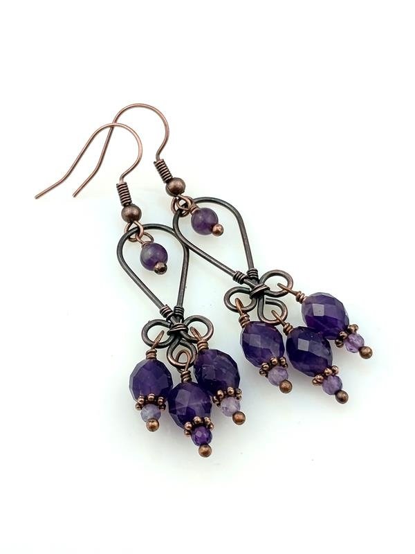 Prezent z okazji 6 rocznicy ślubu - kolczyki miedziane z ametystem