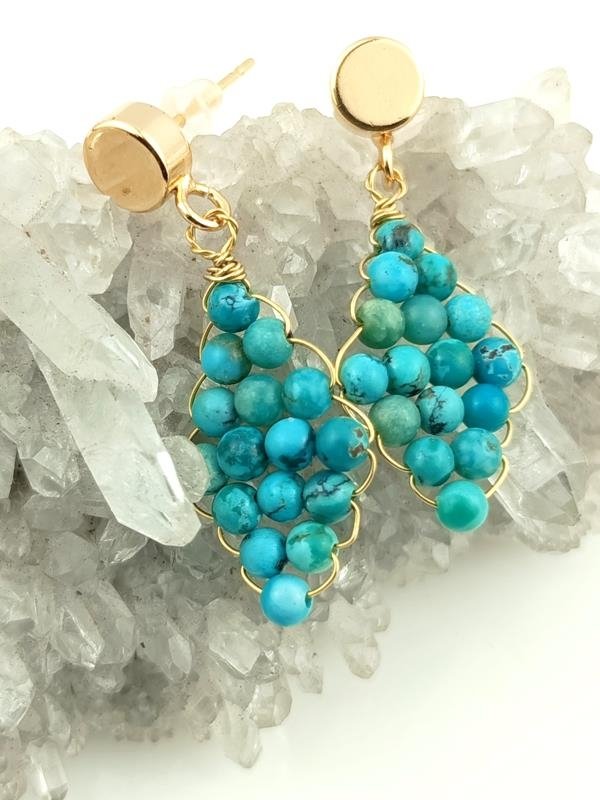 Prezent z okazji 11 rocznicy ślubu – mosiężne kolczyki z naturalnym turkusem