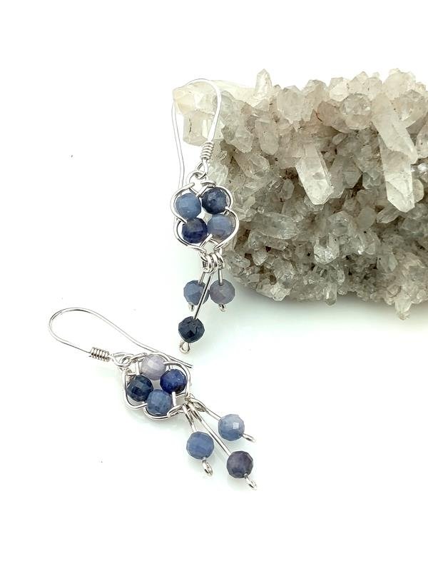 Tanzanit - kolczyki ze srebra, wymiary 5x1.1 cm, waga 3.7 grama,  prezent 24 rocznica ślubu, rękodzieło