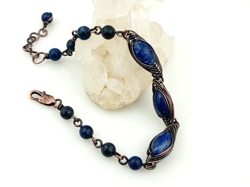 Bransoletka miedziana z naturalnym lapis lazuli dla numerologicznej 3 i 7