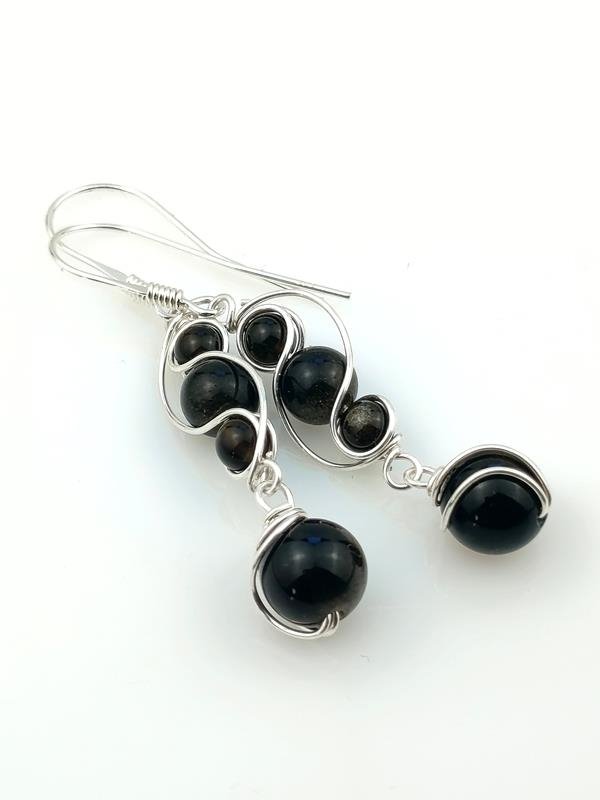 Wzmocnij swoją wolę – kolczyki ze srebra Ag999 z obsydianem złotym