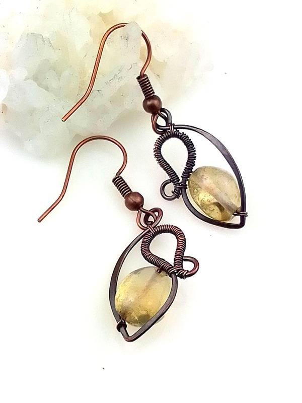 Prezent 13 rocznica ślubu - kolczyki miedziane z cytrynem