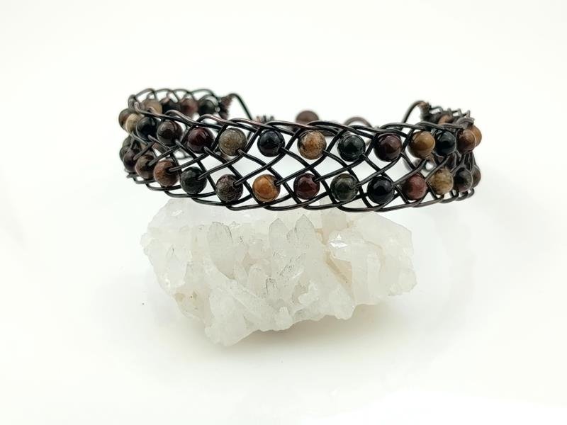 Bransoletka miedziana o splocie Kumihimo z jaspisem Picasso dla znaku Strzelca, Raka, Byka i Lwa