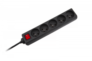 Przedłużacz sieciowy Rebel czarny 5 gniazd z przełącznikiem, kabel 5m (1,5mm)
