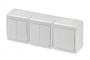 Wyłącznik BETA potrójny, jednobiegunowy i 2x świecznikowy, biały, IP44, D.3114WW2W2, Pawbol