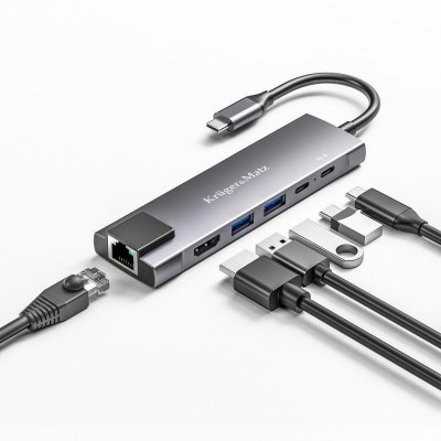 Adapter (HUB) USB typu C na HDMI/2x USB3.0/2x USB typu C/RJ45