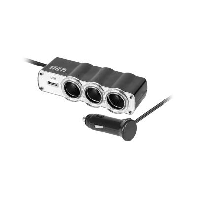 Rozdzielacz gniazda zapalniczki samochodowej x3 z kablem i USB