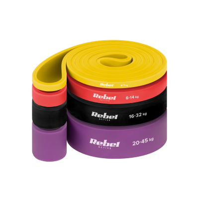 Zestaw gum do ćwiczeń lateksowy - Power Band PLs-2, 4-45 kg, 4 gumy,  REBEL ACTIVE