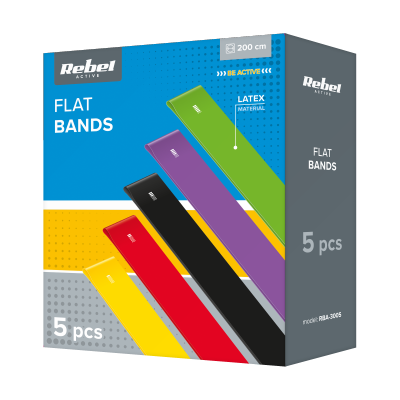 Zestaw gum do ćwiczeń lateksowe 2m - Flat Band LTs-1, 2,5-20 kg, 5 gum, REBEL ACTIVE